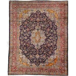  99 x 124 Navy Blue Persian Hand Knotted Wool Mashad Rug 
