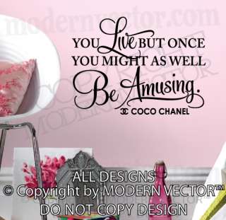 Coco Chanel Quote Vinyl Wall Decal Lettering BE AMUSING bedroom home 