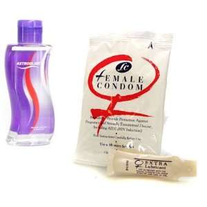 FC Reality Female Condom Lubricated Non Latex 1 condom Astroglide 5 oz 