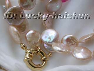 Genuine 12mm baroque pink coin pearl necklace  
