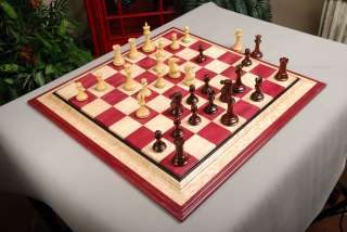 The Collector Series Luxury Chessmen are shown on our Purpleheart 