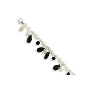   Silver Onyx & Freshwater Cultured White Pearl Bracelet Jewelry