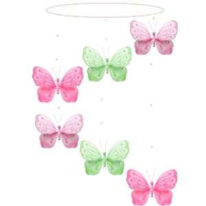  Dark Pink Green Pink Shimmer Spiral Butterfly Mobile 