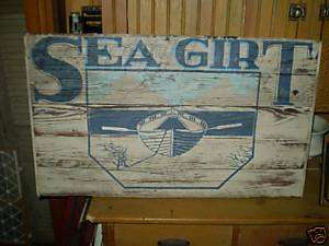 Sea Girt New Jersey Shore primitive Wood Sign Boat  