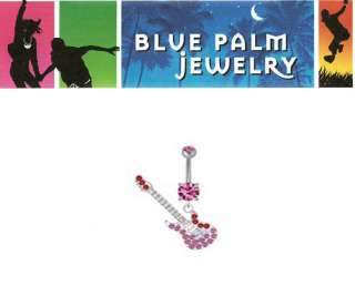 Pink CZ Guitar Belly Button Ring Navel Dangle B267  
