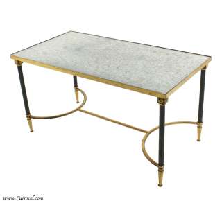 Antique Art Deco Silver Leafed Coffee Table with Brass Trim from 