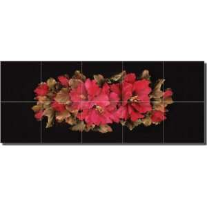 Red Florals I by Carolyn Cook   Flower Art Ceramic Tile Mural 8.5 x 