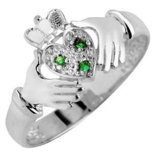  Silver Claddagh Ring with Emeralds (16) Jewelry