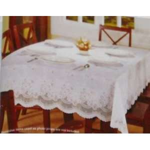  Vinyl Faux Crochet White Tablecloth with Pretty Floral 
