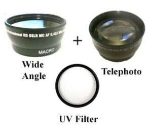 40.5mm Wide angle Lens + Telephoto lens + UV Filter Kit  