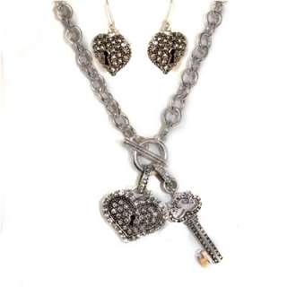 Toggle Chnky Silver CZ Charms Key Heart Set Necklace ER  