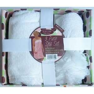  3 Piece White Spa Set: Bath Wrap, Twist up Hair Towel 