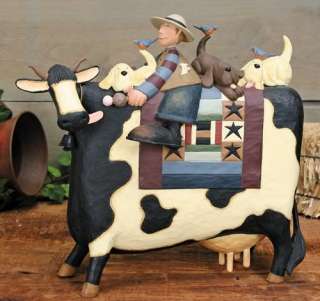 Folk Art Williraye Studio Country Cow Boy Ice Cream Figurine WW7892 