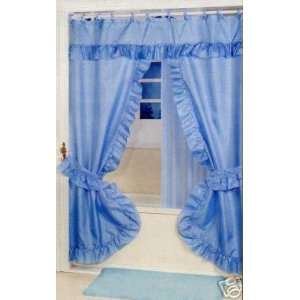  DOUBLE SWAG SHOWER CURTAIN, LINER & RINGS, LIGHT BLUE 