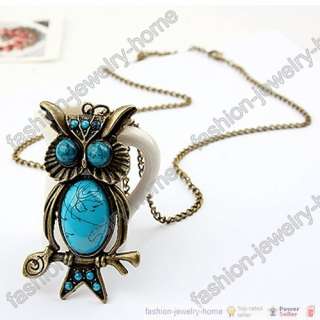 Fashion Retro Style Bronze imitate Turquoise Owl Necklace  