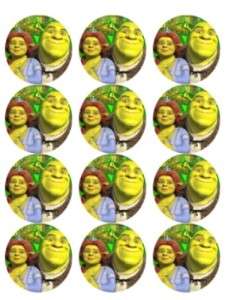 Shrek and Fiona   Edible Cupcake Photo Cake 12 Toppers  