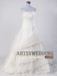 Strapless Floral Ruched Ruffled Wedding Dress/Gown Size:2 4 618 