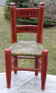 ANTIQUE MINIATURE FRENCH LADDER BACK CHAIR ORIGINAL RUSH SEAT c 1860 