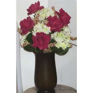  Plum Colored Roses & Hydrangea Floral Arrangement
