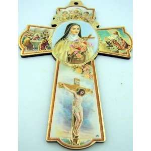   Flowers Catholic Wood Crucifix Wall Cross Gold Trim 6