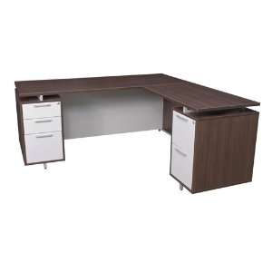   Double Pedestal L shaped Corner Desk in Java & White
