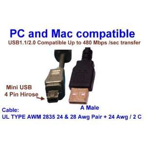  USB 2.0 to Mini USB 4 Pin Hirose (Double Key) Male Cable 6 