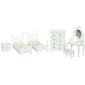   Dollhouse Miniature White Twin Bedroom Set 
