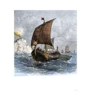  Danish Viking Ship, Raven, at Sea Giclee Poster Print 